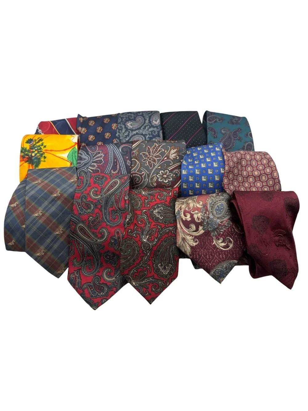 15 Assorted Mens Paisley & Patterned Ties Red Burgundy Blue Sailboat Gometric